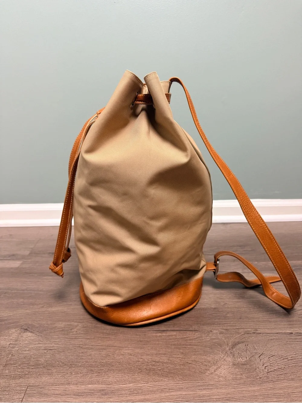 Vintage 08 Collection Leather Canvas Drawstring Field Backpack Duffel Bag